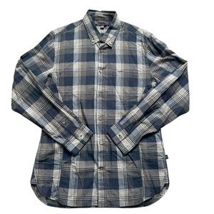 John Varvatos USA Mens Plaid Roll Tab button down shirt medium blue gray cotton